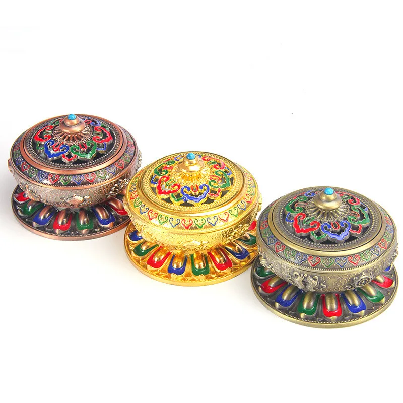 

Vintage Metal Incensory Metal Incense Coil Censer Tibetan Painted Enamel Copper Alloy Coils Incense Burner Holder Decor