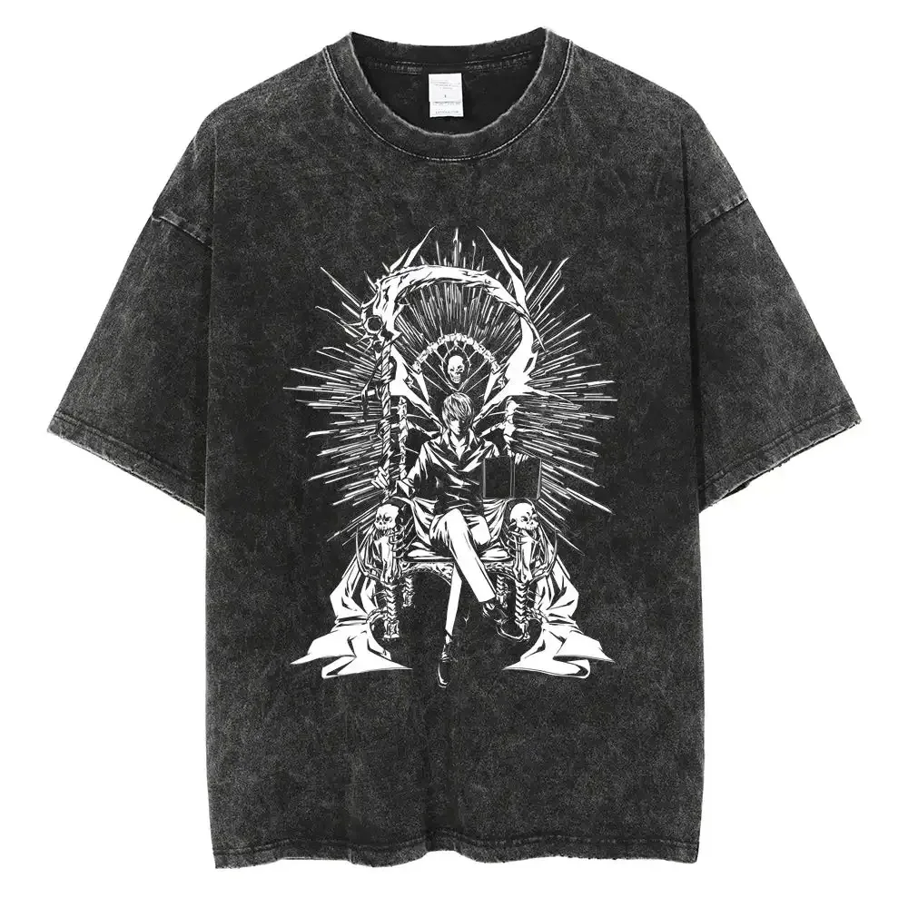 

Y2K Vintage Washed Tshirts Hip Hop Retro Punk Anime Death Note Print Cotton T-Shirts Harajuku Plus Size Streetwear Best Selling