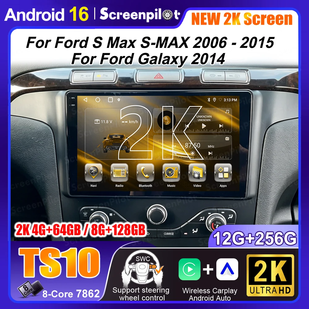 Rádio Automotivo Android 16 para Ford S Max S-MAX 2006 - 2015 para Ford Galaxy 2014 Multimídia GPS Rádio Navegação Player Car DVD BT