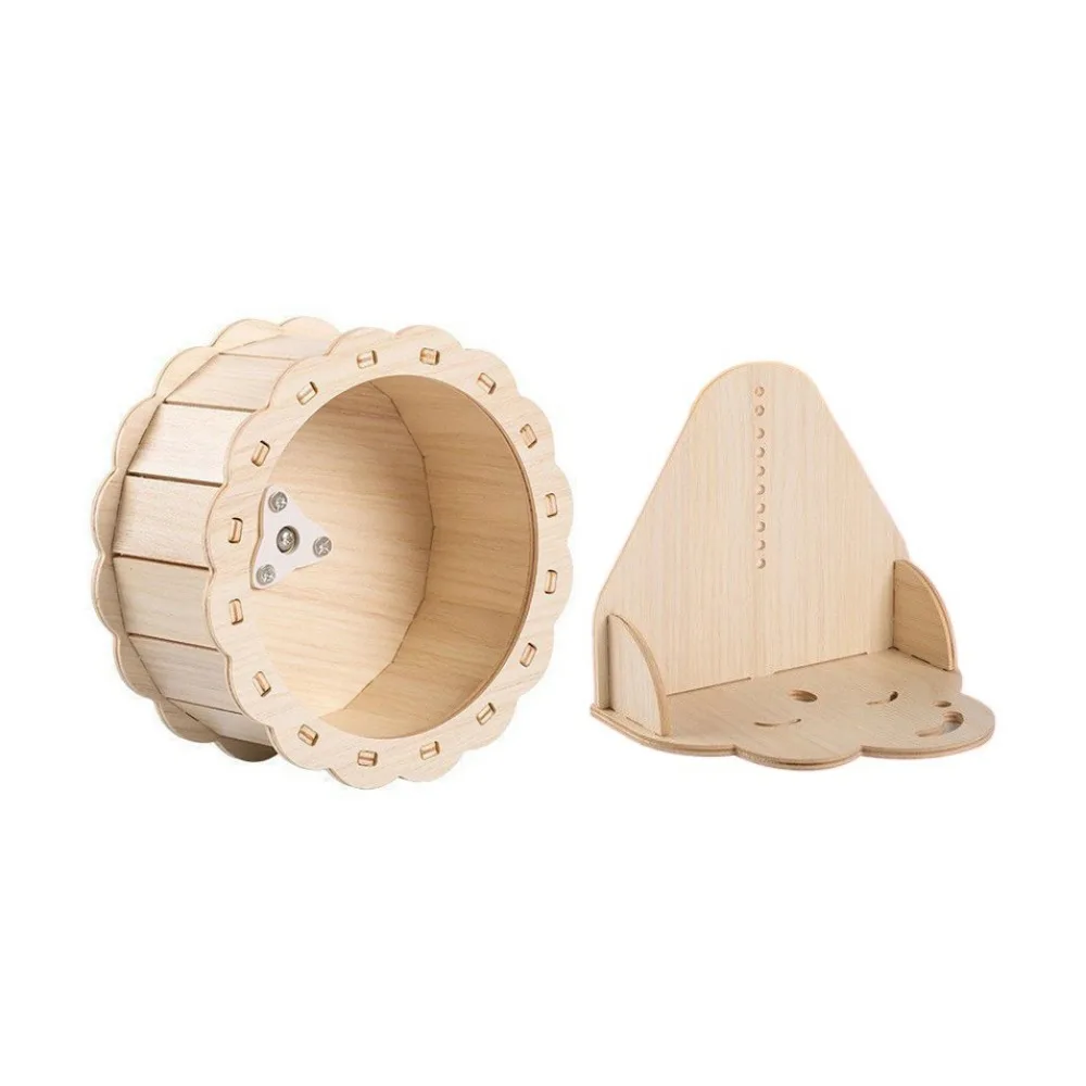 Creative Wooden Hamster Running Wheel Adjustable Height Slient Rat Race Track with Stand DIY Hamster Exercise Wheel Indoor