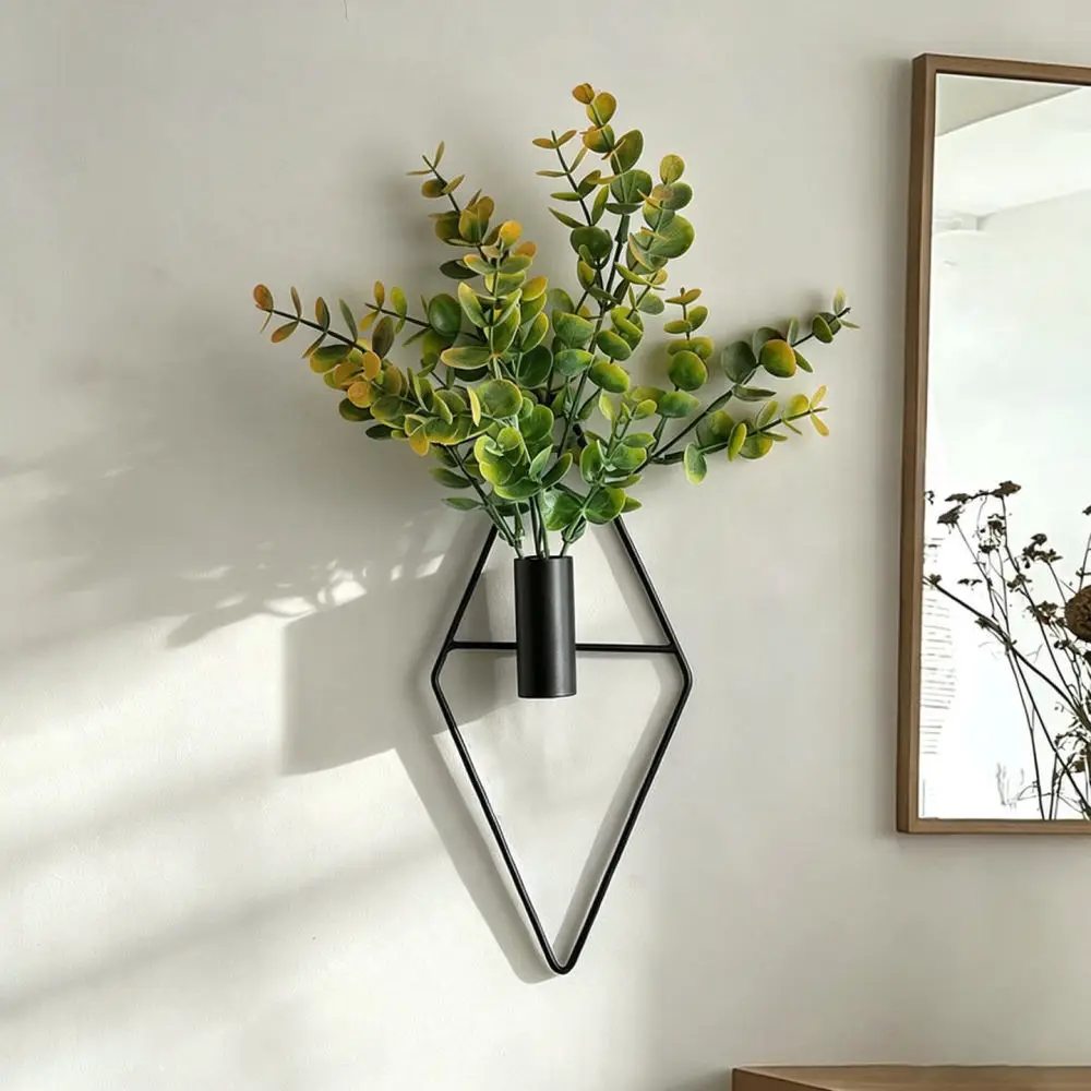 Vaso de parede geométrico em ferro com design de diamante, estilo nórdico minimalista, para pendurar, ideal para decoração de interiores, como element