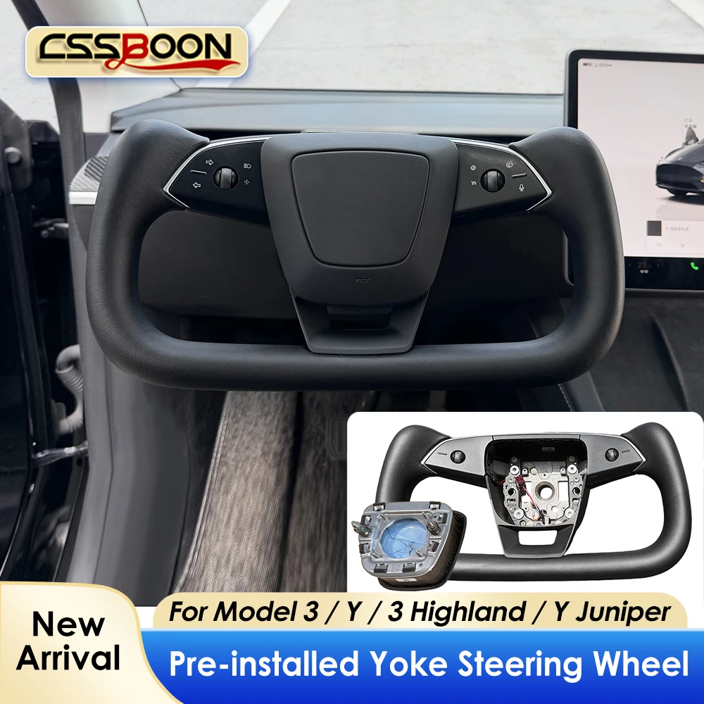 

Full Accessories Yoke Handle Steering Wheel With Heating for Tesla Model 3 Y Highland Juniper Nappa Leather Modified Interior