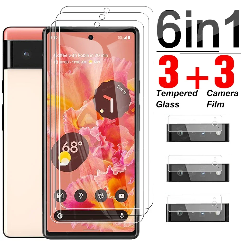 

6in1 Tempered Glass For Google Pixel 7 6 8 9 6a Screen Protector lens film For Google Pixel 7a 8a 8 Pro 9 Pro XL Protective film