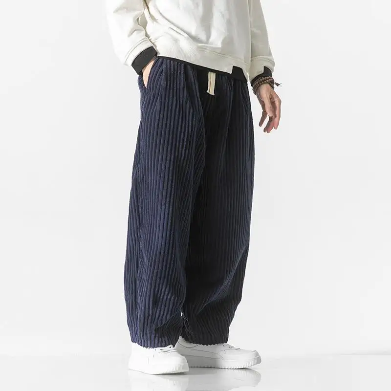 2024 Spring New Men Harajuku Vintage Corduroy Loose Pants Chinese Style Casual Bound Feet Large Size Fashion All-match Trousers