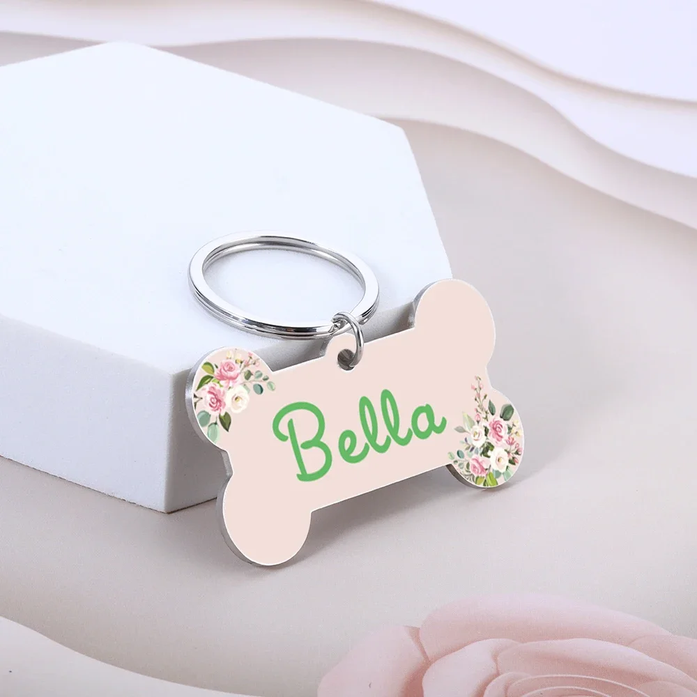 Customized Dog Cat ID Tag Flower Pet Collar Accessories Pets Name Tags Personalized Stainless Steel Pet Collars Tag Pet Necklace