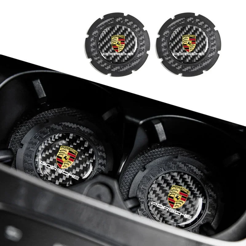 2PCS Car Interior Coasters Water Cup Pad Non-slip Mats Holder For Porsche 911 718 Taycan Panamera Cayenne Macan Cayman Accessory