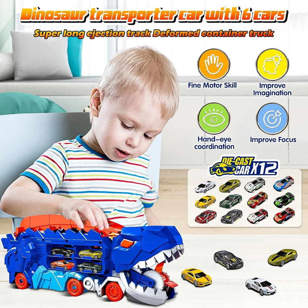 

New Dinosaur Devouring Car, Launch Sliding Track Storage Alloy Car, Children's Puzzle Toy, Car