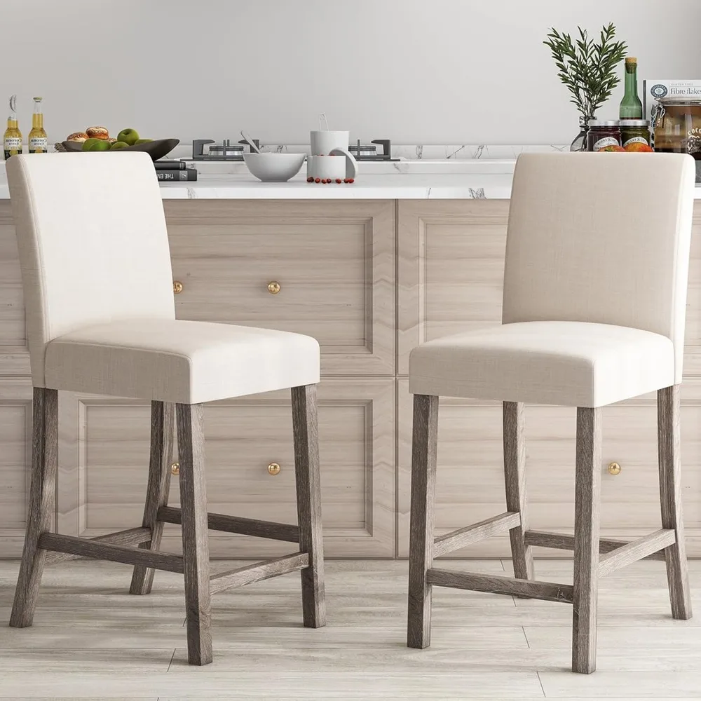 

Counter Height Bar Stools Set of 2, 24.5’’ Upholstered Mid Century Modern Island Chairs with Rubber Wood Legs