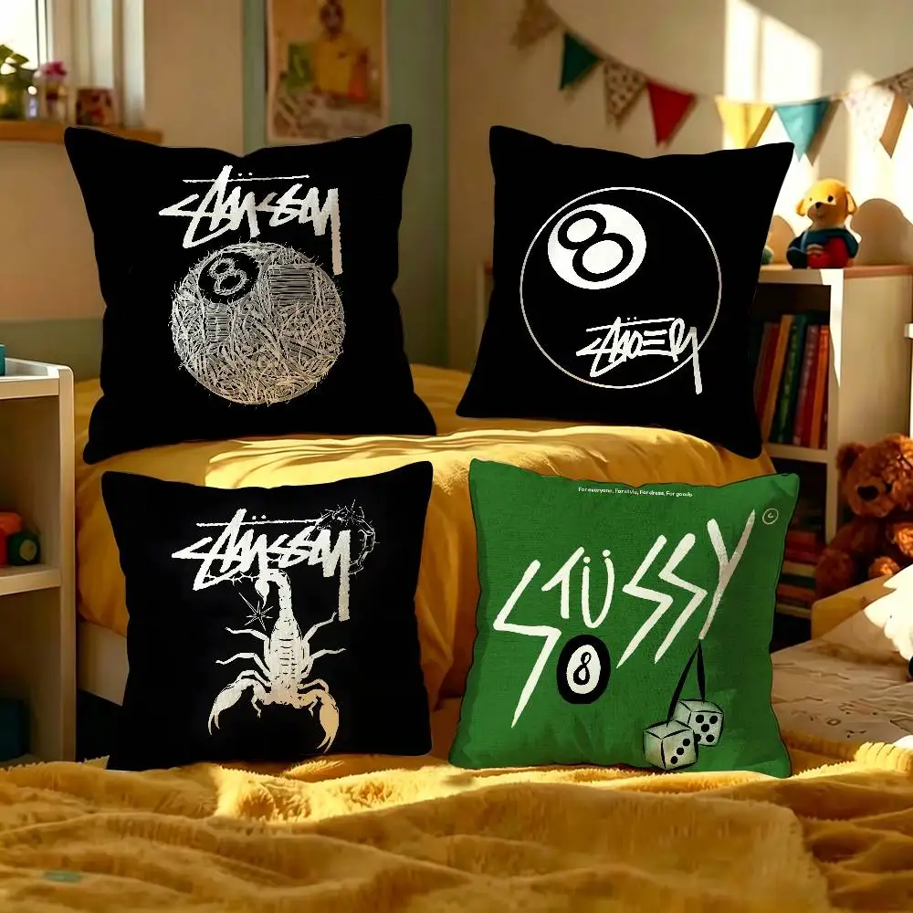 S-Stussy-Vibe Pillow Covers Cartoon Sofa Decorative Home Double-sided Printing Short Plush Cute Cushion Cover