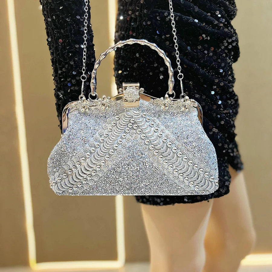 Diamond Evening Clutch Bag Golden Boutique Novelty Metallic Rhinestone Purses  Handbags Bridal Wedding Party Chain Shoulder Bags - view 5