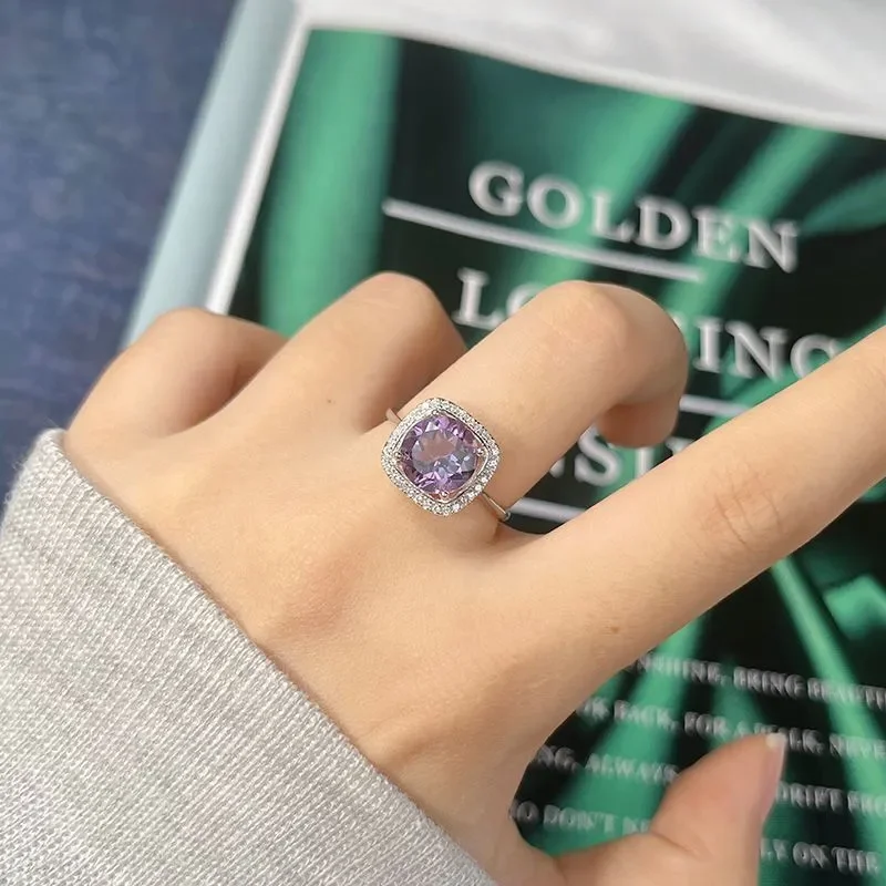 Natural color treasure topaz amethyst citrine ring women's s925 sterling silver sugar cube index finger ring factory
