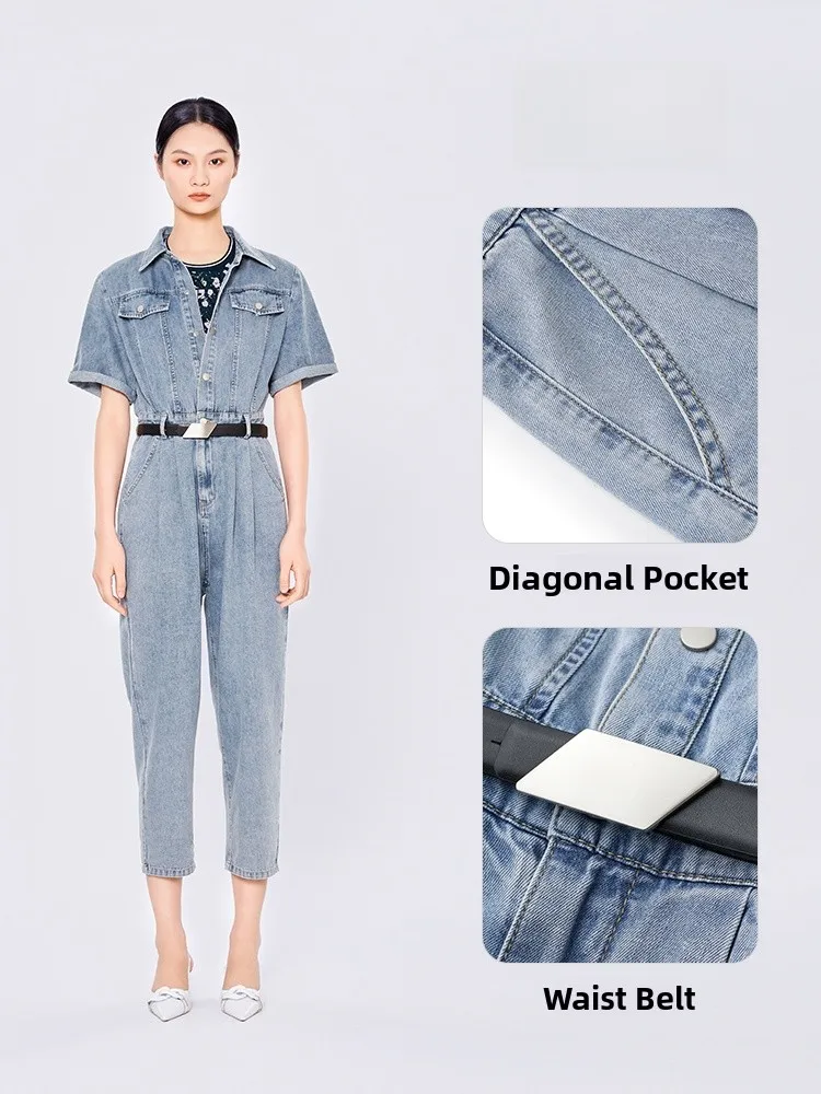 Kombinezon dżinsowy Waed, damski, casualowy, z wysokim stanem, body, wiosenna moda, mieszanka bawełny, długie spodnie, wszystkie rozmiary.