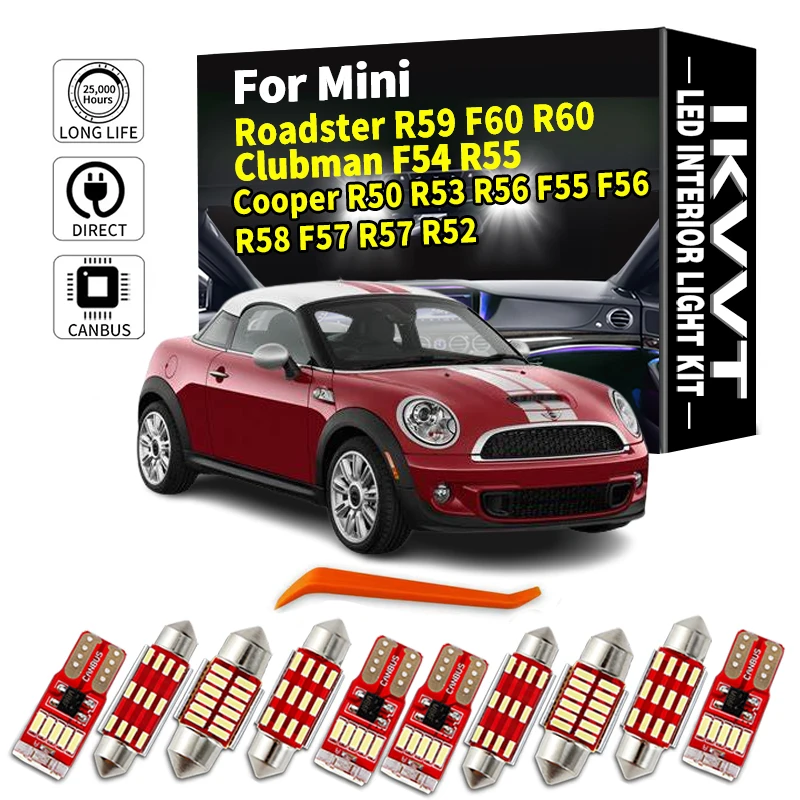 IKVVT Canbus Car LED Interior Light Kit For Mini Roadster R59 F60 R60 Cooper R50 R53 R56 F55 F56 R58 F57 R57 R52 Clubman F54 R55