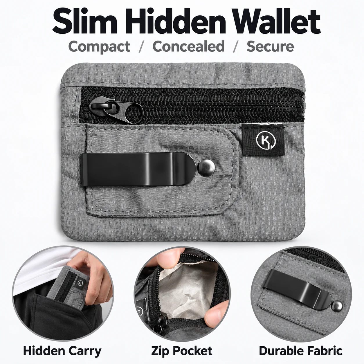 Mini-Geldbörse, einfache Stofftasche mit Reißverschluss und Gürtelclip, nicht geflochtener RFID-blockierender Geldbeutel-Organizer für Bargeld und Münzen