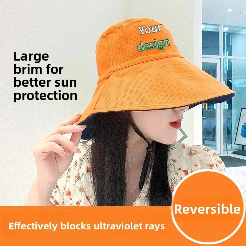 Customized Printed Photo or Logo Summer Unisex Large Brim Fishing Cap UV Protection Double Sided Face Covering Sunscreen Hat