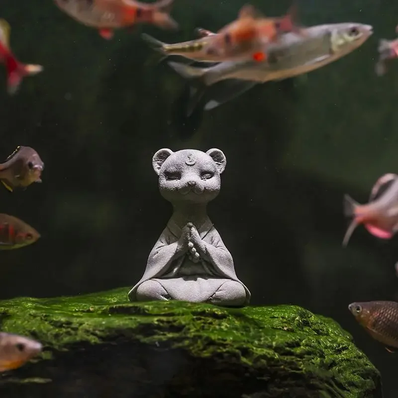 Zen Fish Tank Landscaping Fox Zanurzone ozdoby Zielony piaskowiec Stolik kawowy Dekoracje na biurko Imitacja kamienia Uchwyt na szczotkę