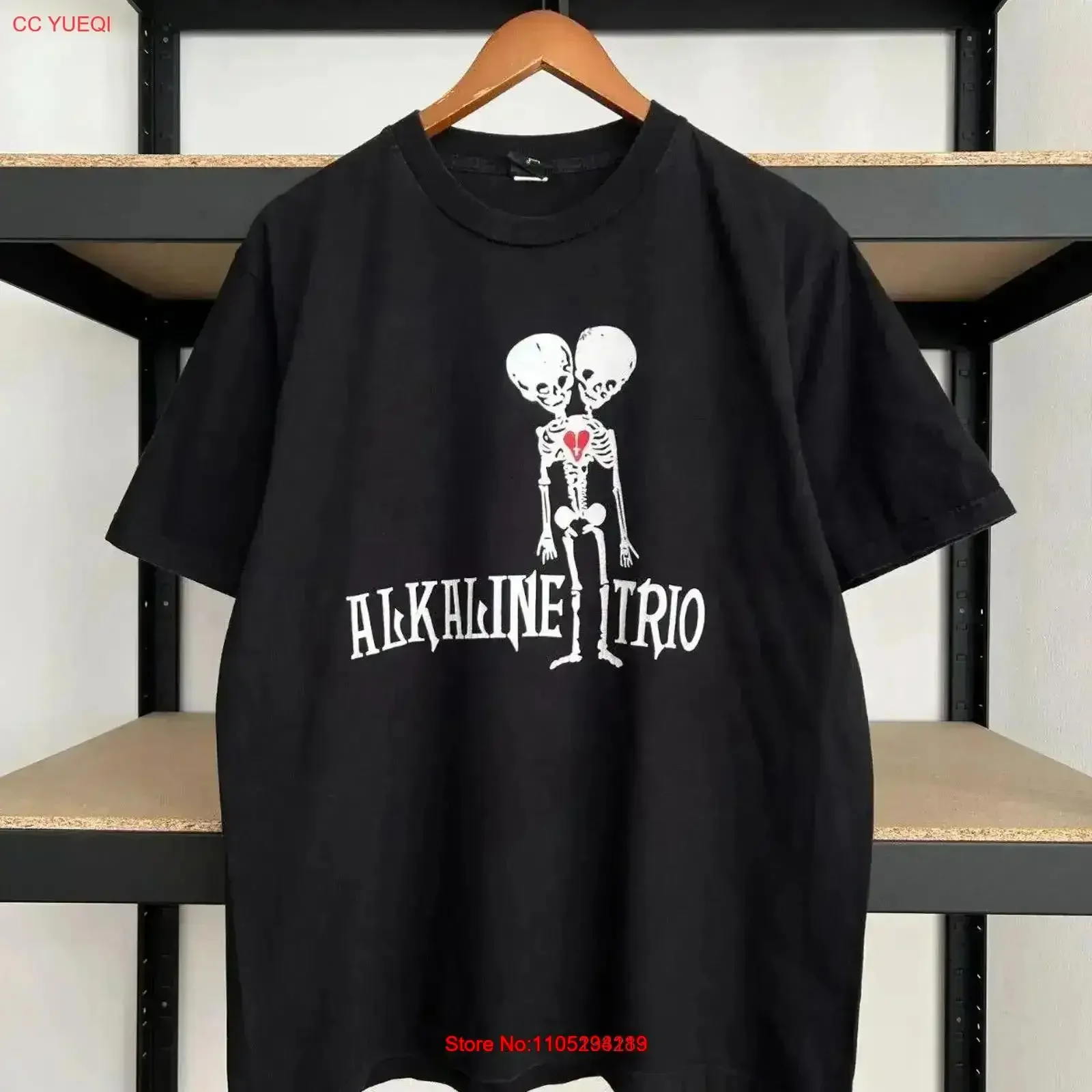 Vintage alcalino Trio Punk Rock Band cráneo esqueleto negro camiseta Sz L lavado estirado versátil homme Casual vintage lavado