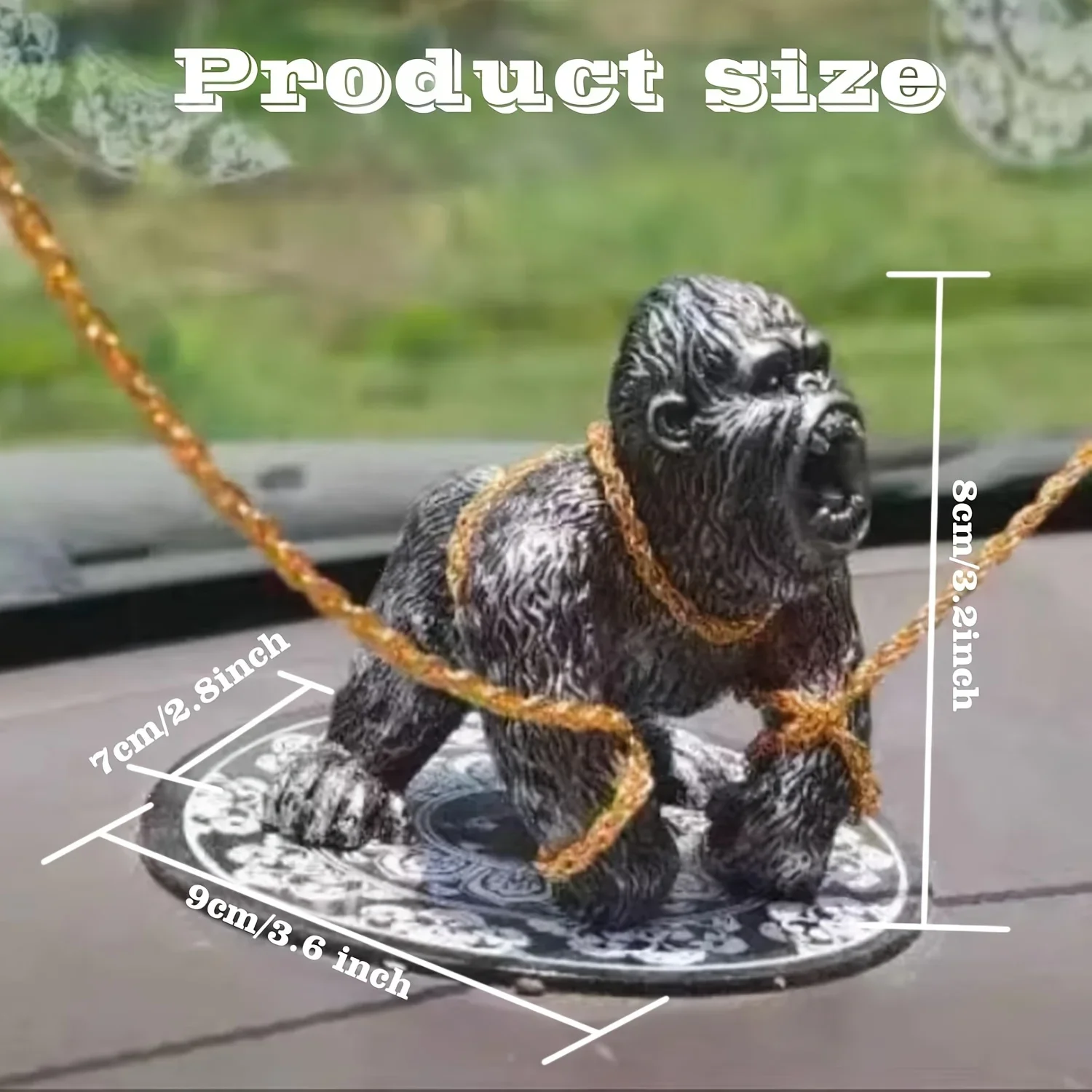 Gorilla-Themed Car Dashboard Decor with Non-Slip Mat & Golden Chain - ABS Resin, Perfect for Interior