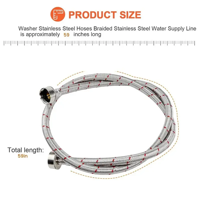 ABDJ-For Washer Braided Stainless Steel Hoses 2Pack 5Ft 3/4
