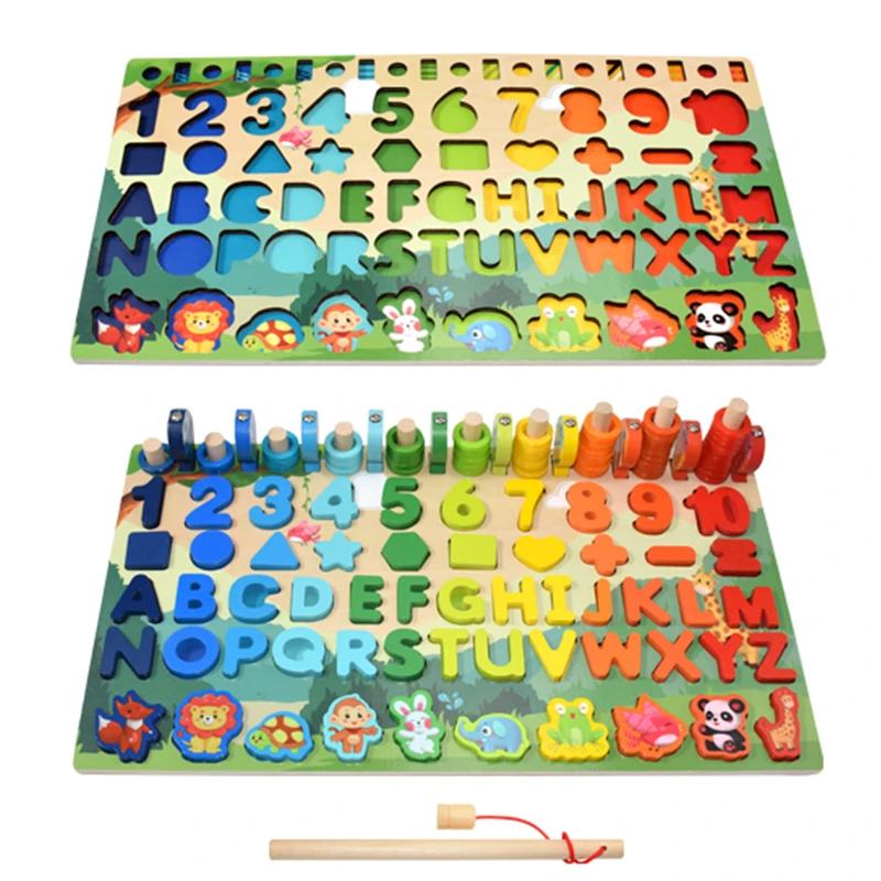 Jouets éducatifs en bois Montessori pour enfants, planche de maths et de pêche, jouets éducatifs pour enfants d'âge préscolaire, géométrie de comptage