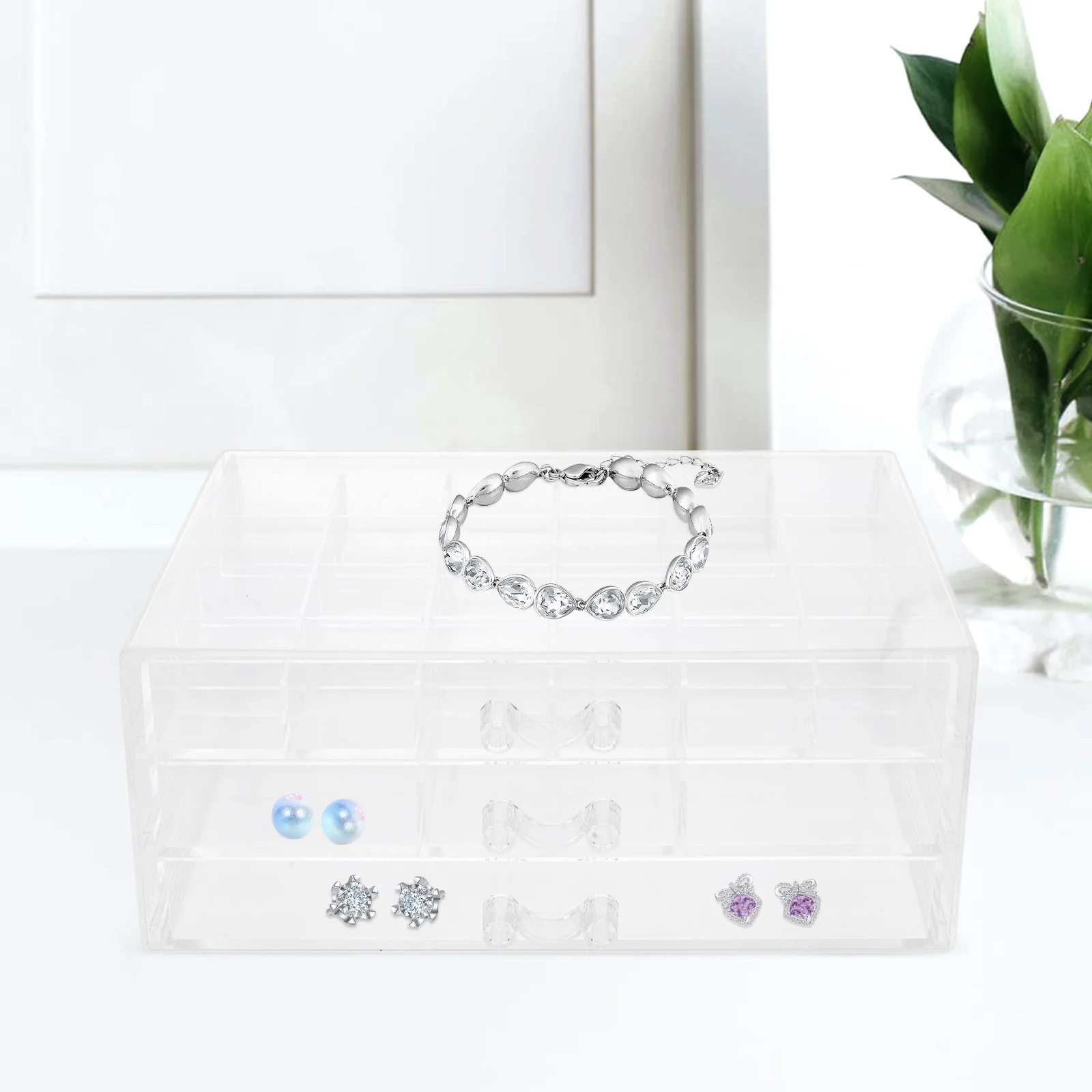 Multi-Gird Transparent Earring Storage Box Clear Jewelry Organizer Nail Charm Holder Beads Storage Desktop Manicure Accessory