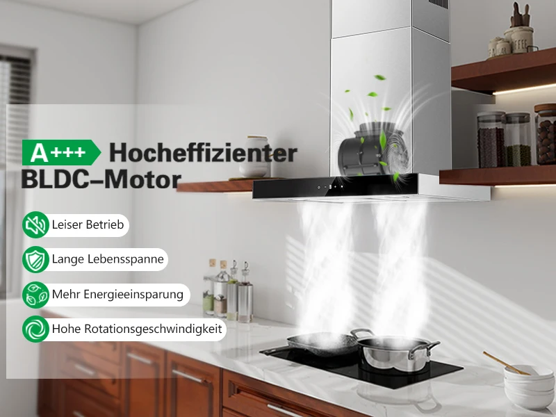 Topstrong 60 cm Wandmontage, 400 m3/h A+++, LED-Touch-Control-Abluftventilator aus Edelstahl, leise, 52 dB, Küchenhaube – Detail 5
