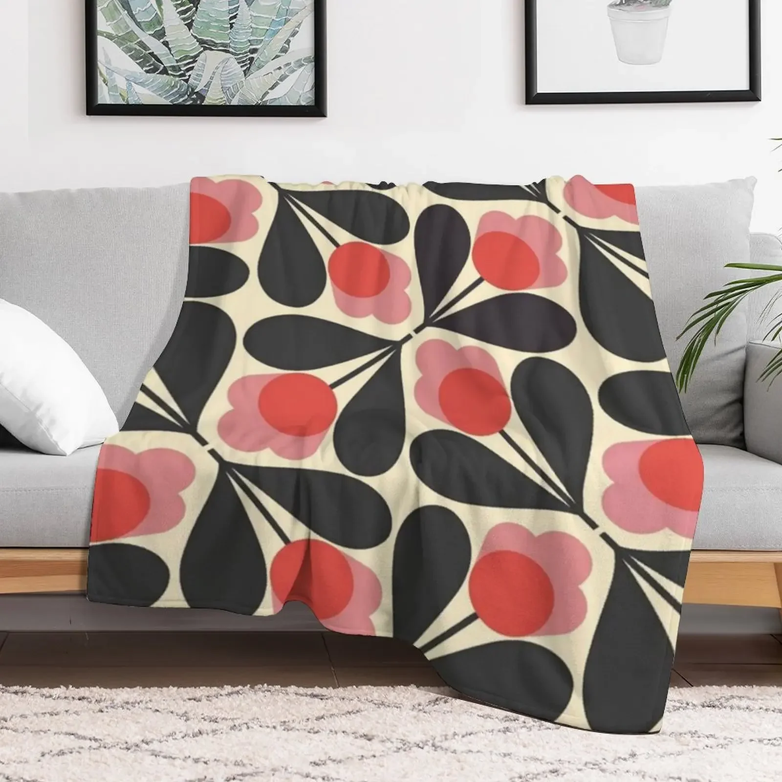 orla kiely Acorn ,black, red,white,floral patterns Throw Blanket blankets and throws Retros Blankets