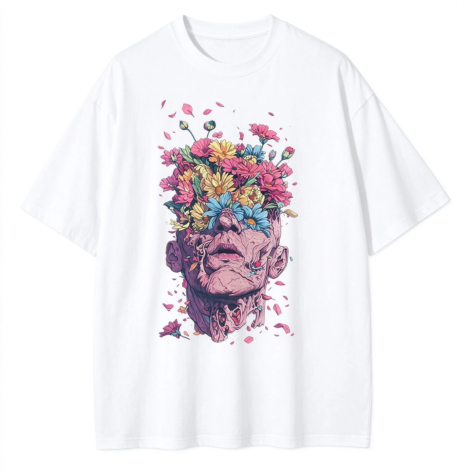 2026 Heavyweight Cotton T Shirts Flowers Emerging Out of Human Eyes and Heads Graphic T-shirts Vintage Van Gogh Style Mens Tops