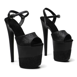 Leecabe 20cm/ 8inches Glitter upper   matte  black  color with Glitter   platform  high heel sandals  pole dance shoes