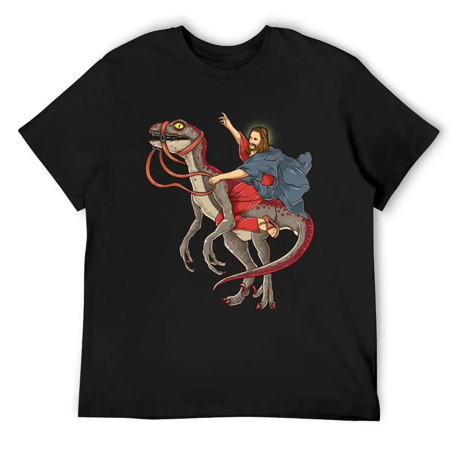 Jesus Riding a Dinosaur Shirt Raptor Dinosaur Parody T-Shirt customizeds blacks man clothes plus size tops Men's cotton t-shirt