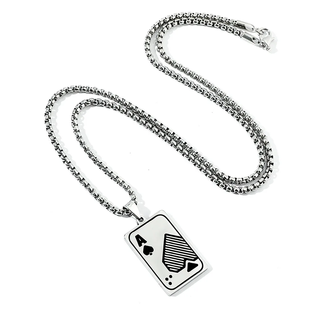 Men Statement Poker Lucky Ace Of Spades Pendant Necklace Red Black Silver Color Stainless Steel Jewelry Fortune Playing Cards