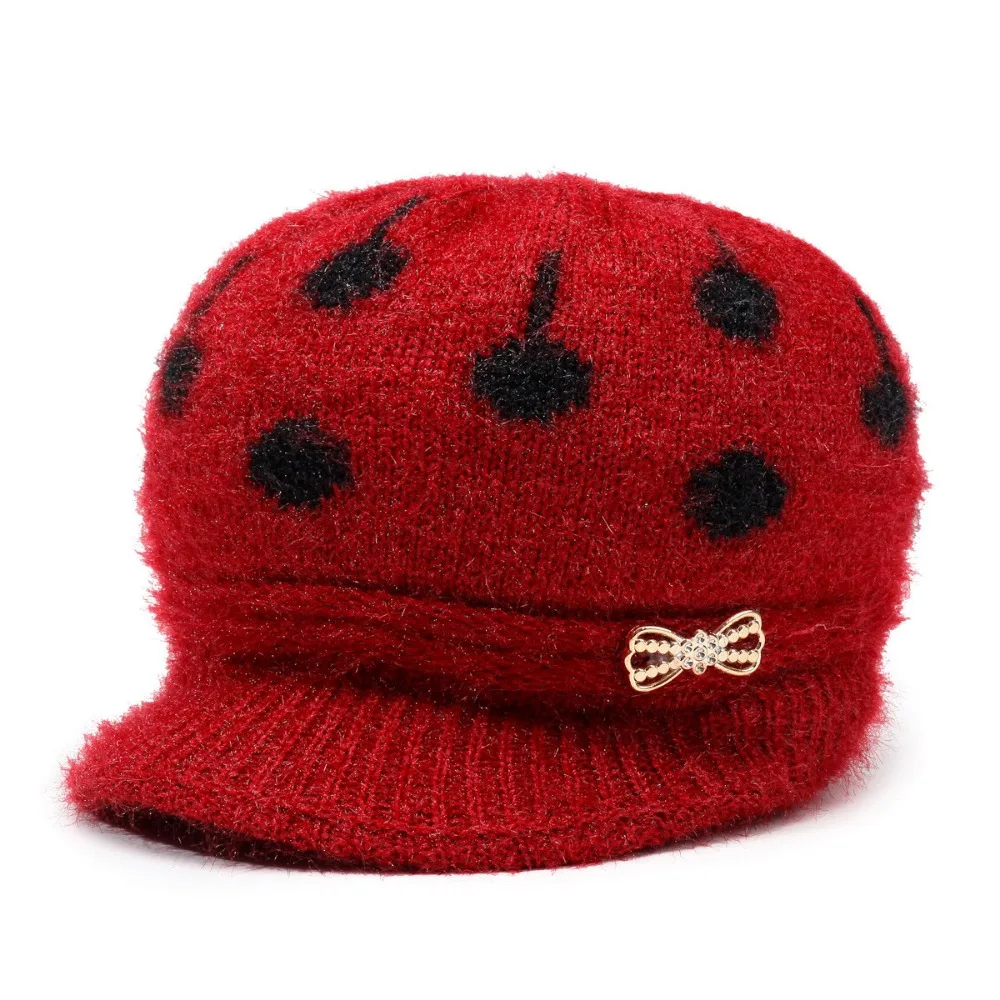 

Outdoor Thickened Knitted Beanie Hat Winter with Brim Warm Knitted Hat Breathable Woolen Hat For Ladies