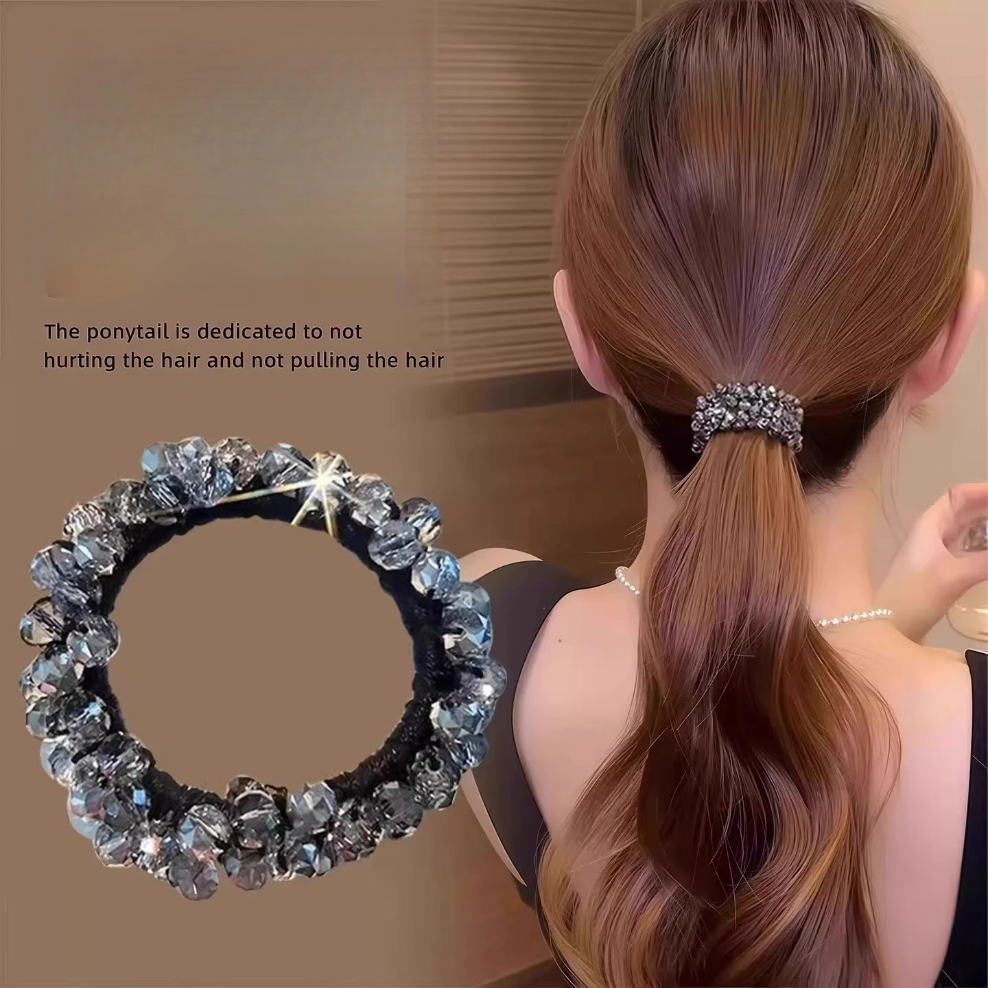 Imitation Crystal Beads Rubber Bands Women Ponytail Scrunchies Elastic Beaded Rubber Hairband Hair Styling Accessories Bracelet