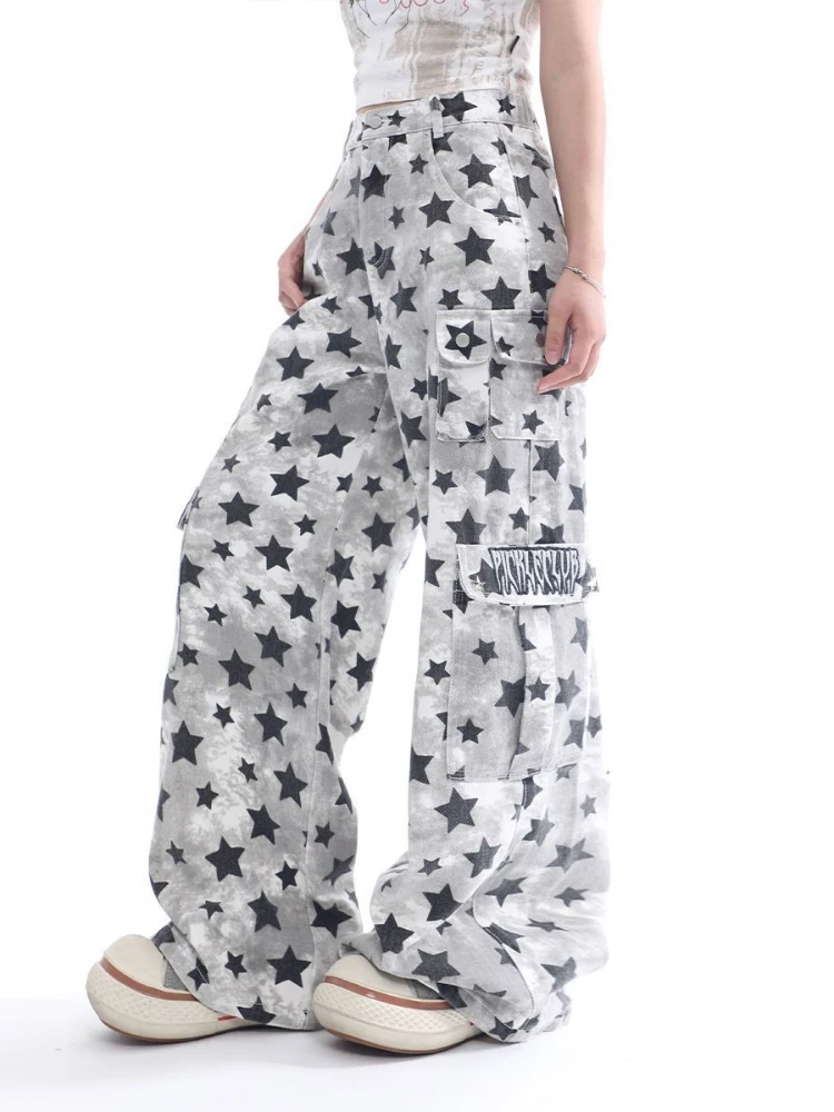 ADAgirl Y2K Vintage Star Print Cargo Pants Women Wide Leg Trousers Oversize Streetwear American Retro Jeans Casual Fashion Pants