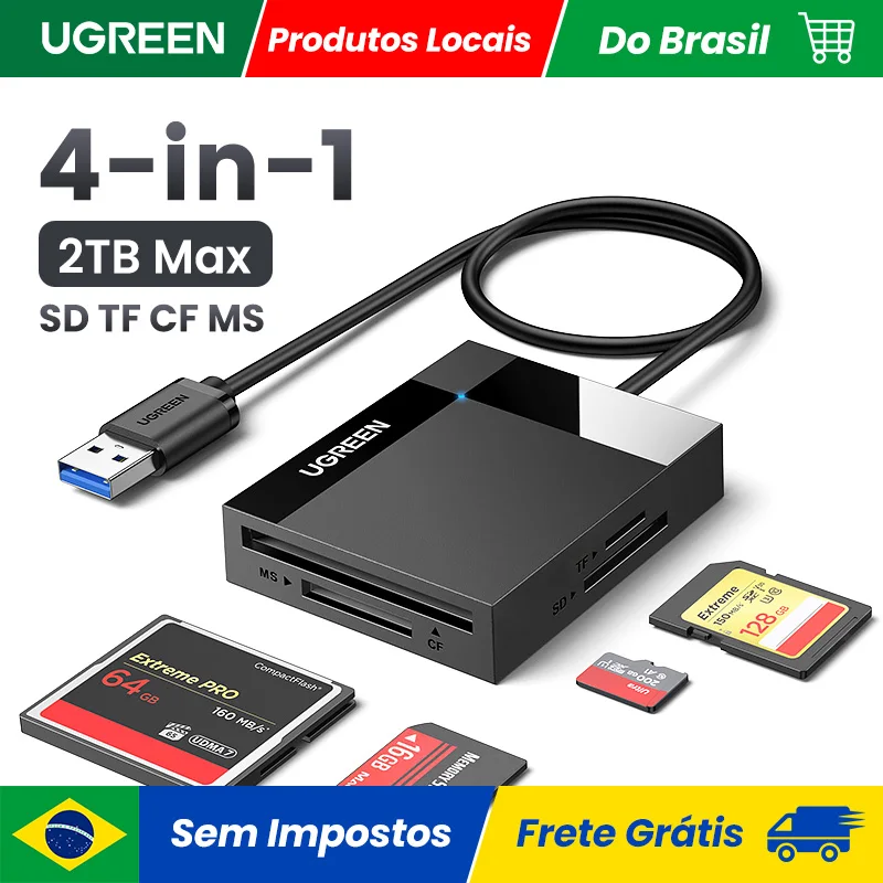 Ugreen leitor de cartão 4-em-1 usb3.0/USB-C sd micro sd tf cf ms compacto adaptador de cartão flash para computador portátil multi otg leitor de cartão inteligente