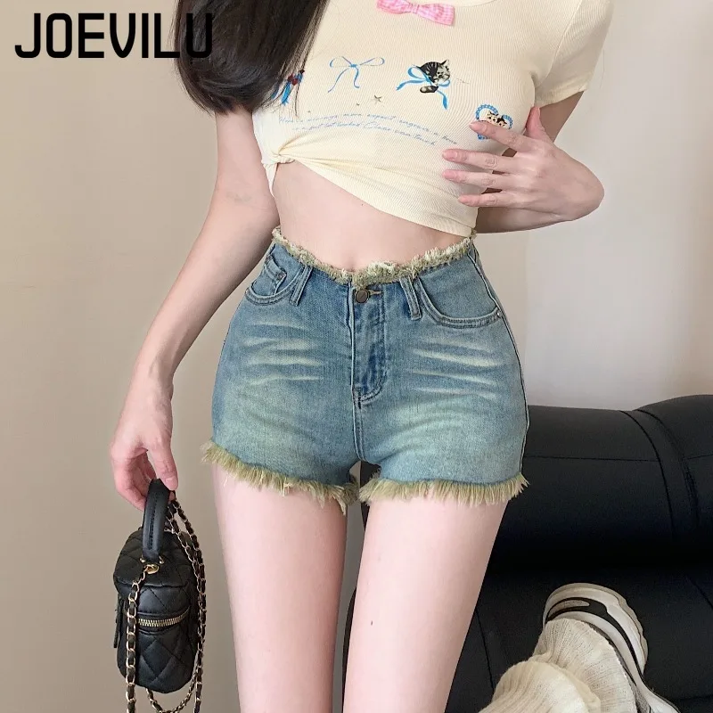 

Джинсовые шорты с высокой талией, женские весенне-летние новые брюки из мешковины с кисточками в стиле ретро, пряные девушки, тонкие шорты A Word, короткие джинсы
