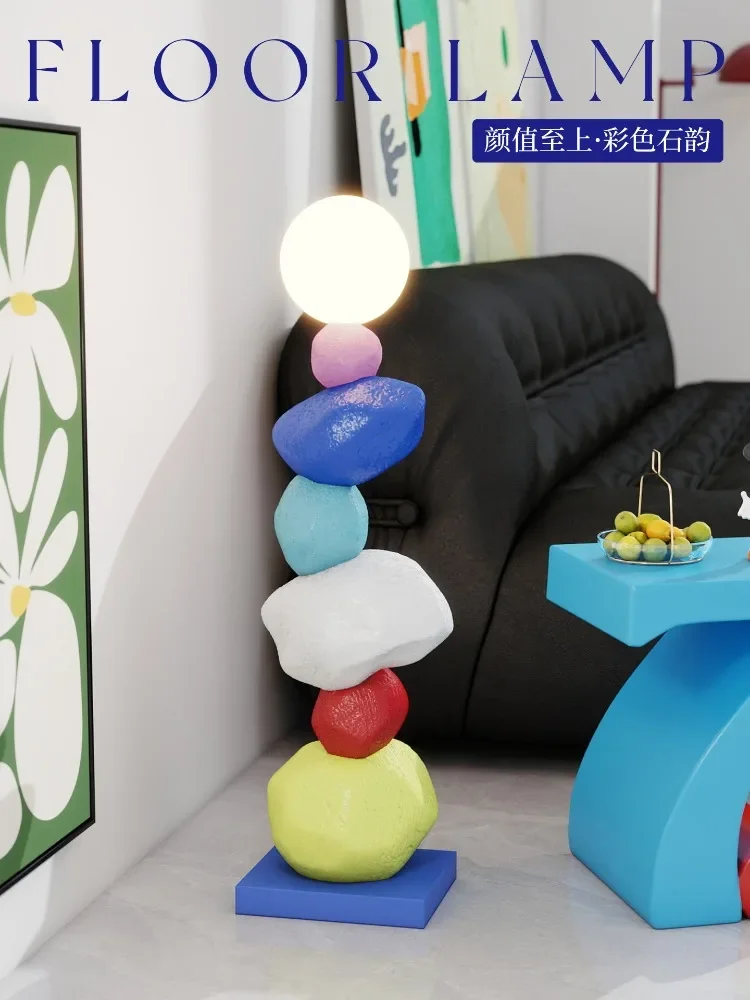Dopamine Colored Imitation Stone Sculpture Living Room Floor Large-size Ornaments Stone Model Can Emit Light Modern Home Decor