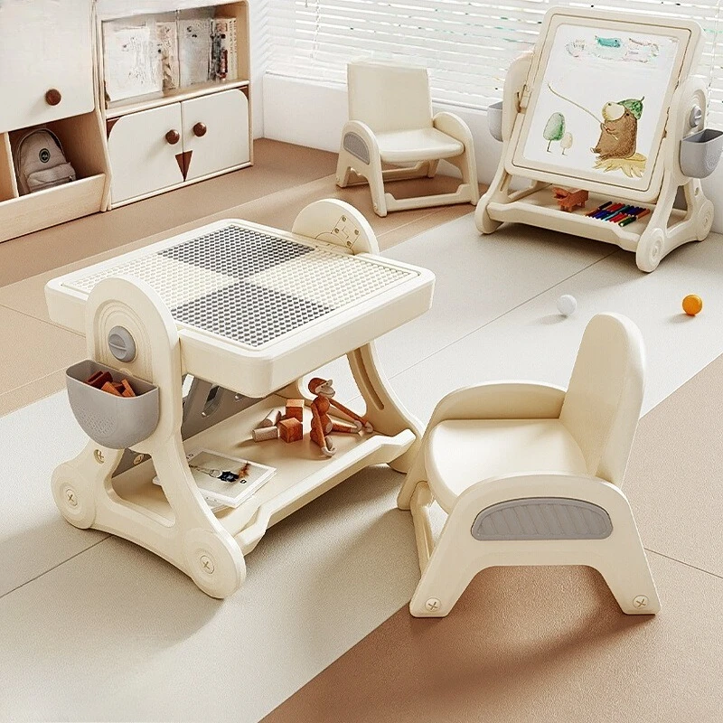 Kids Activity Table Multifunctional Set 2-in-1 Building Block Desk Chairs with Storage, Foldable Large Surface for Toddler Play
