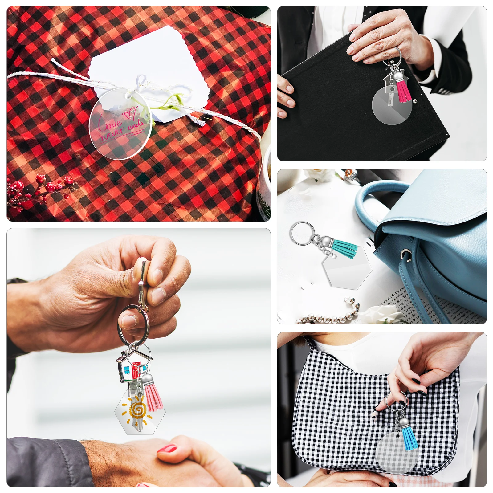 

50pcs Acrylic Keychain Blanks Round Transparent Diy Key Ring Circle Charms Pendant Decorative Portable Bag Pendant Keychain