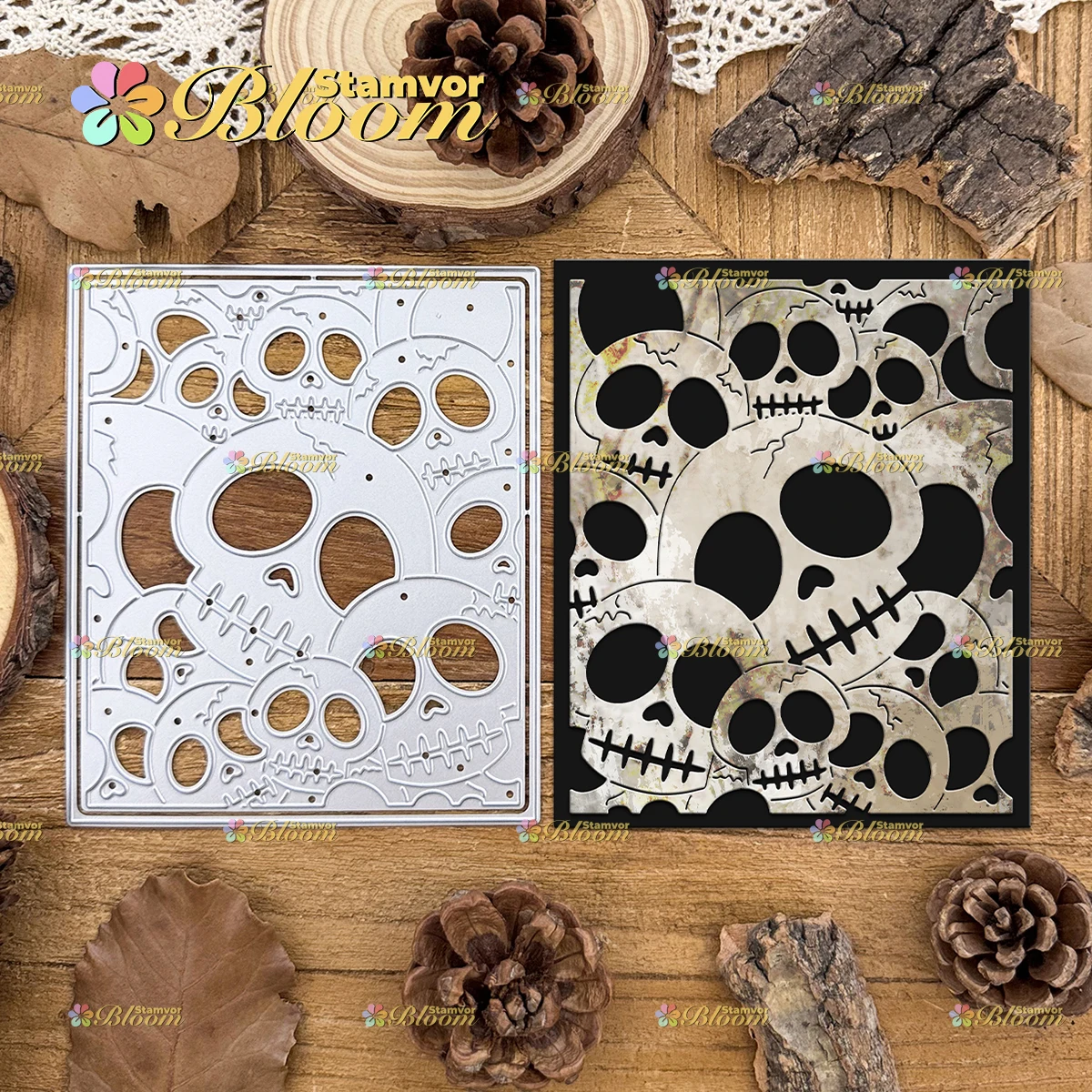 Original Niedliche Halloween-Totenkopf Quadratische Rahmen Metall-Stanzformen Scrapbooking Dekorative Prägung – Detail 1