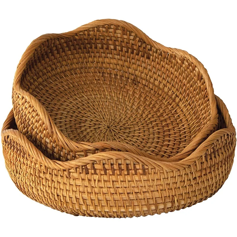 

Bread Serving Basket , Entryway Table Storage Bowl Circular Woven Decorative Straw Tray Basket (Set 2)