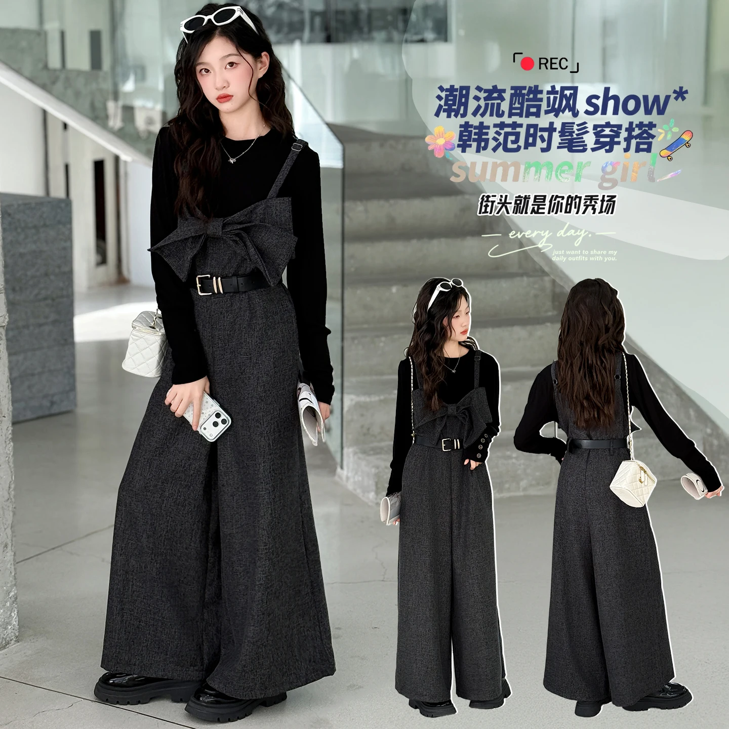 

Girls Clothes Sets Size 4-14Y Kids Tee Top&Jumpsuit Bottom Child 2Pieces Of Clothing Sets Toddle Girl Black Casual Fashion Set