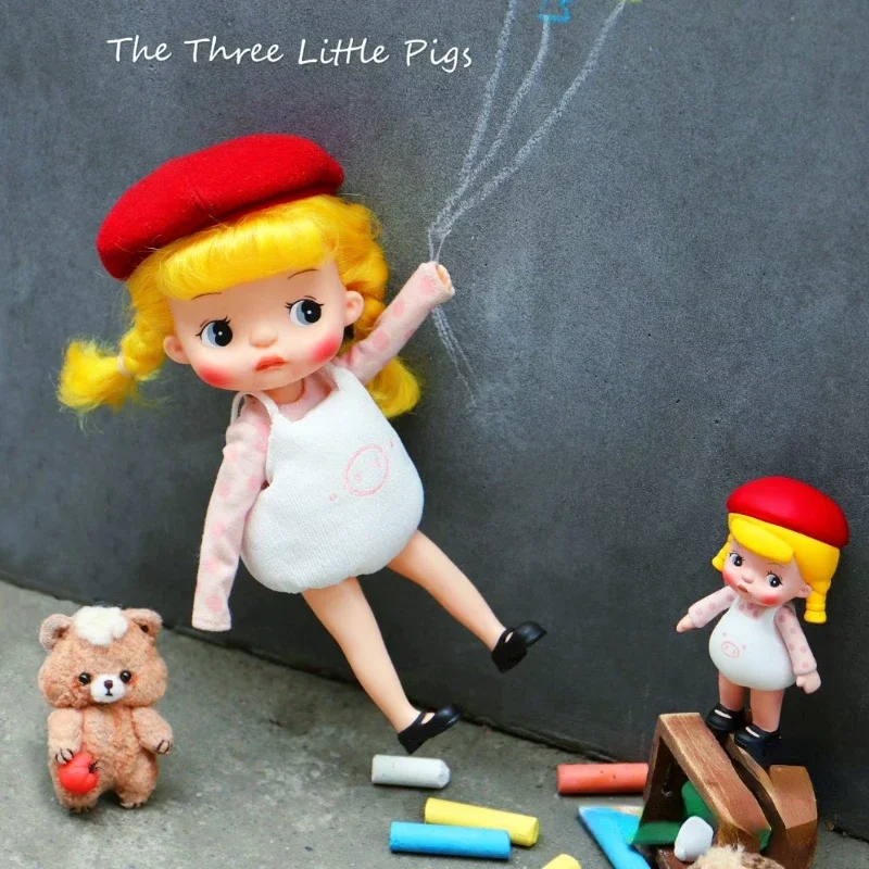 HOLALA DOLL The Three Little Pigs with Mini HOLALA or PIPITA Cute Girl Figure Custom Toy Body Moveable Puppet Friend DIY Gift