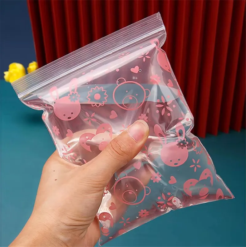 100PCS Pink Rabbit Plastic PE Ziplock Storage Bag DIY Lovely Beauty Jewelry Trinkets Chains Earrings Toys Gift Packaging Pouches - view 2