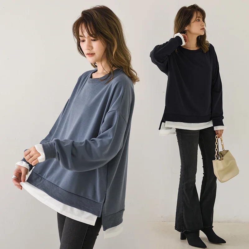 Japanese-Inspired Color-Block Long Sleeve Sweatshirt in 6 Colors - Oversized Fit