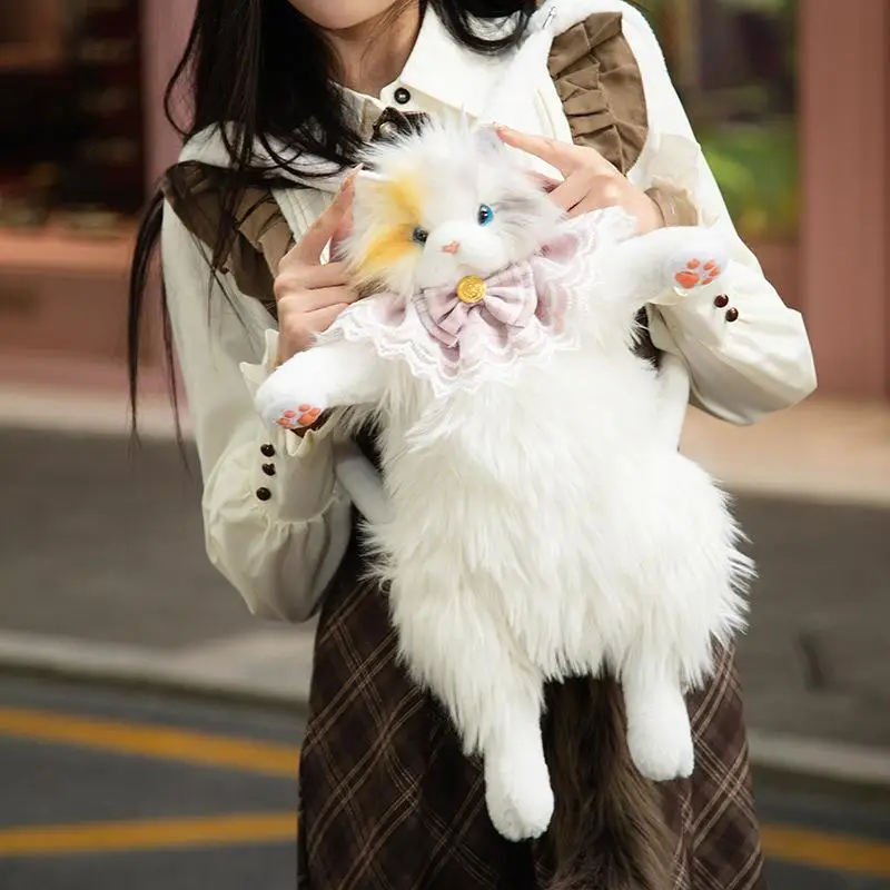 Cute Simulated Cat Designer Backpack Women Kawaii Soft Plush Trendy Backpack Purse for Woman School Bag Gift for Girls