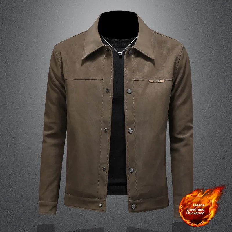 

Men's Fce Lined Biker Leather Jaet Slim Fit Faionable Stand Collar Autumn Winter New Arrival Casual Busin Sle