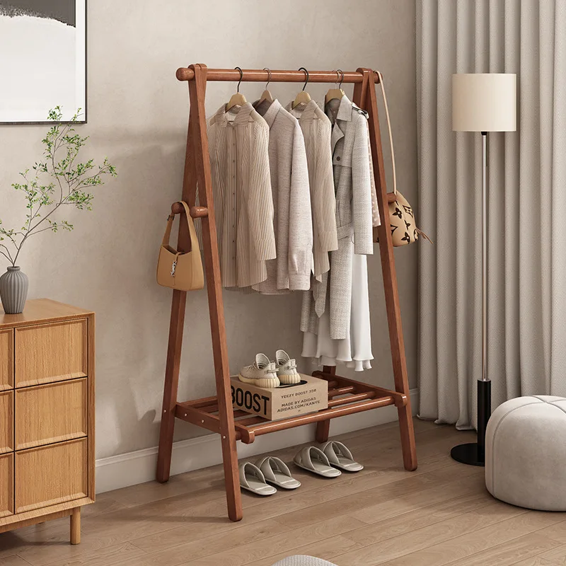 

Solid wood hanger Floor-to-ceiling household bedroom coat rack Vertical storage drying rack