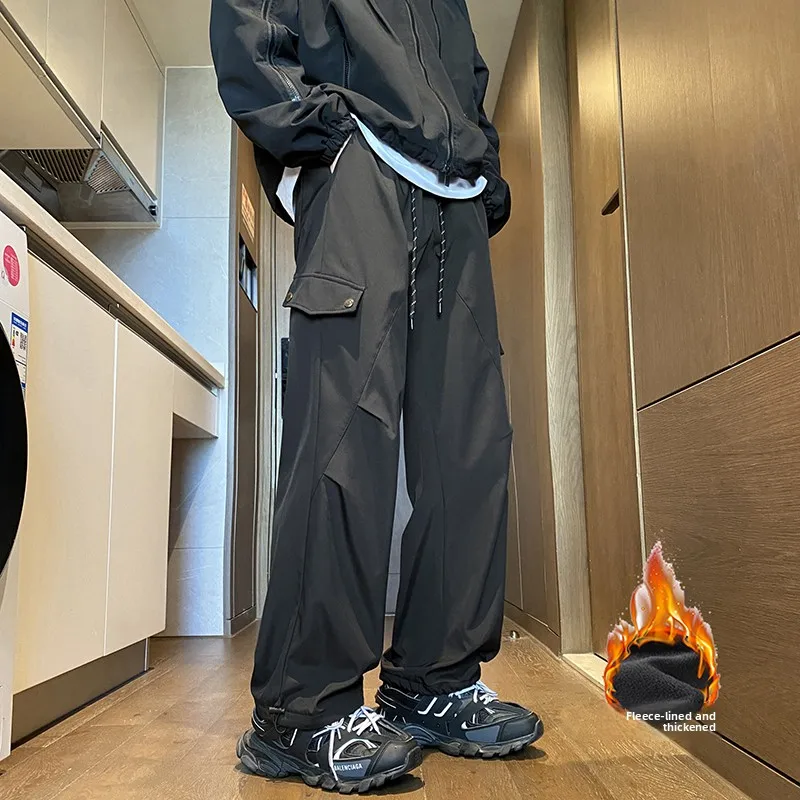 

Northeast Anti-Cold Fce-Lined Climbing Pants Men's Windproof Waterproof Workwear Trousers Spring Autumn Youth Slim Straigh...