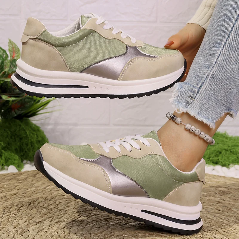 2025 جديد مزيج اللون منصة أحذية رياضية النساء مريحة الدانتيل متابعة أحذية رياضية غير رسمية امرأة الموضة عدم الانزلاق سميكة وحيد أحذية التنس
